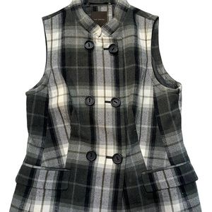 The Limited Vintage Vest Sz M Gray Grn Plaid Wool Blend Double Breasted Clueless